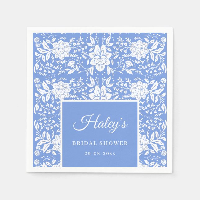Chinoiserie Blue Floral Brautparty Paper Napkin Serviette (Vorderseite)