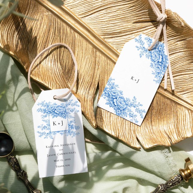 Chinoiserie Blue Floral Classic Wedding Monogram Geschenkanhänger (Von Creator hochgeladen)