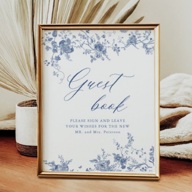Chinoiserie Blue Floral Wedding Gästebuchunterschr Poster (Von Creator hochgeladen)