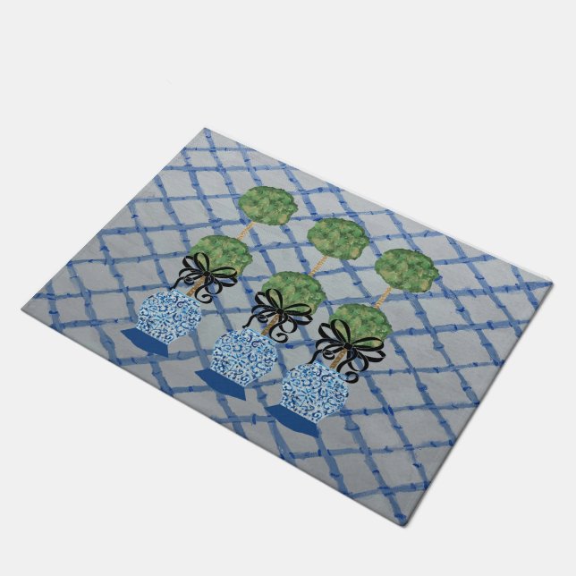 Chinoiserie Blue Ginger Jars Doormat Begrüßungsmat Fußmatte (Schrägansicht)