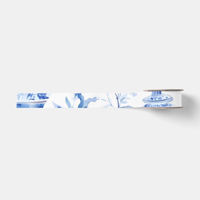 Chinoiserie Blue Grosgrain Ribbon Ripsband (Vorderseite)