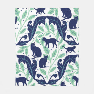 Chinoiserie Blue Mint Black Cat-Whimsical Fleecedecke