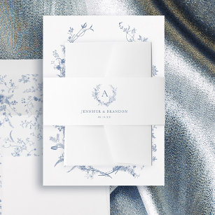 Chinoiserie Blue Monogram Wedding Einladungsbanderole