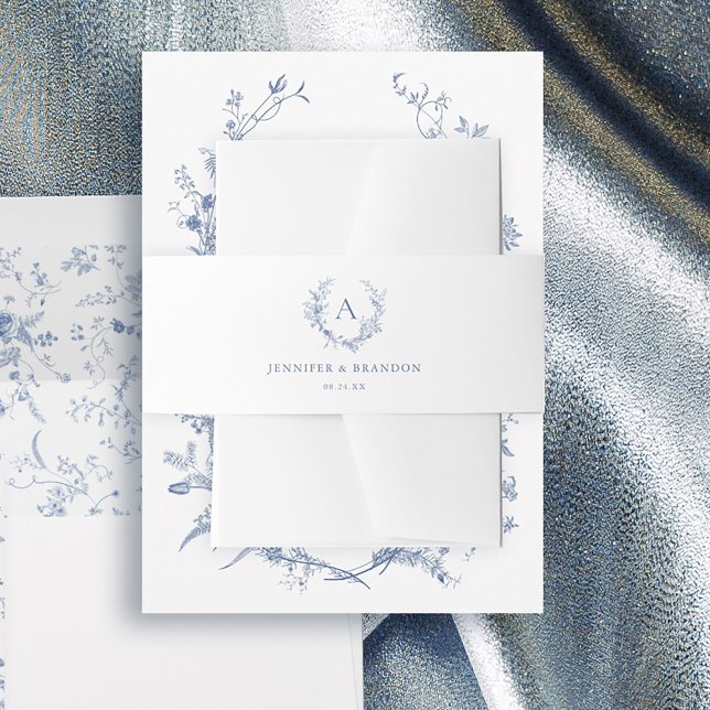 Chinoiserie Blue Monogram Wedding Einladungsbanderole (Von Creator hochgeladen)