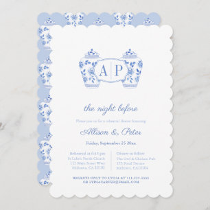 Chinoiserie Blue Monogram Wedding Probe Dinner Einladung