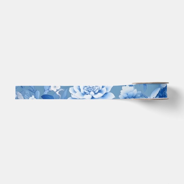 Chinoiserie Blue Ribbon Ripsband (Vorderseite)