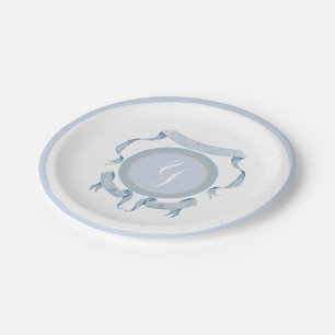 Chinoiserie Blue Ribbons Logo-Wappen Pappteller