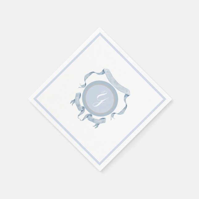 Chinoiserie Blue Ribbons Logo-Wappen Serviette (Ecke)