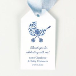 Chinoiserie Blue Stroller Baby Dusche Gefallen Tag Geschenkanhänger
