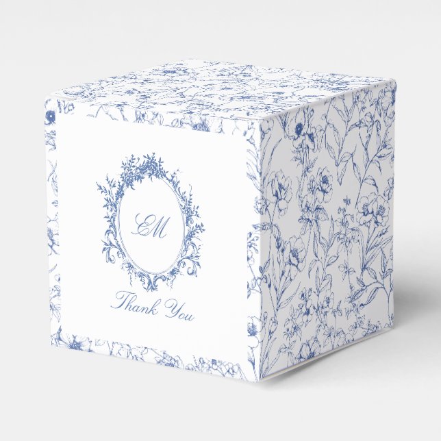 Chinoiserie Blue Toile Wappen Hochzeit Geschenkschachtel (Vorderseite)