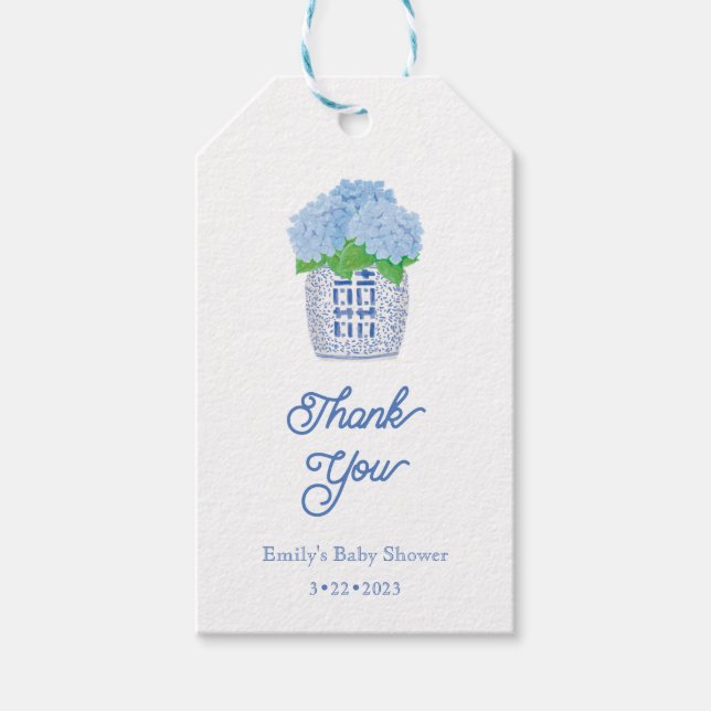Chinoiserie Blue und White Hydrangea Vielen Dank T Geschenkanhänger (Vorderseite)