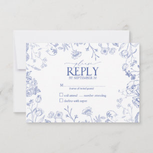 Chinoiserie Blue Victorian Floral Pas de menu RSVP