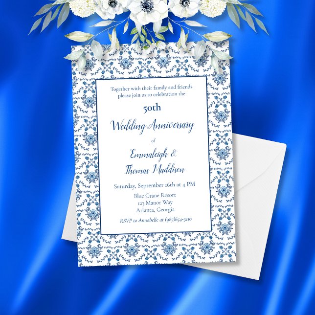 Chinoiserie Blue White 50. Hochzeitstag Einladung (Von Creator hochgeladen)