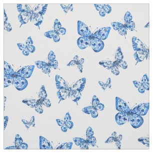 Chinoiserie Blue White Butterfly Stoff