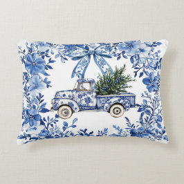 Chinoiserie Blue White Floral Christmas Truck Dekokissen