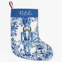 Chinoiserie Blue White Floral Nutcracker Soldier Kleiner Weihnachtsstrumpf
