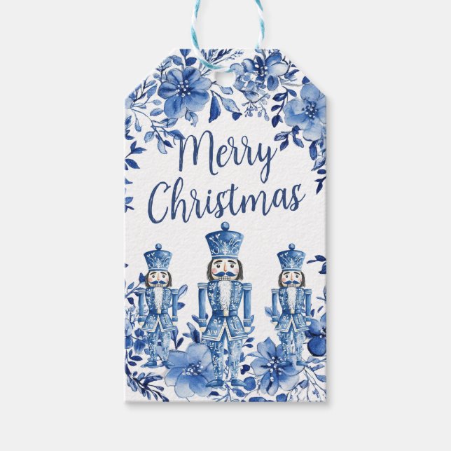 Chinoiserie Blue White Floral Nutcracker Soldiers Geschenkanhänger (Vorderseite)