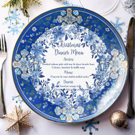 Chinoiserie Blue White Floral Nutcracker Soldiers Menükarte