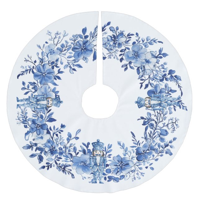 Chinoiserie Blue White Floral Nutcracker Soldiers Polyester Weihnachtsbaumdecke (Vorderseite)