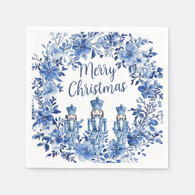 Chinoiserie Blue White Floral Nutcracker Soldiers Serviette (Vorderseite)