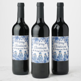 Chinoiserie Blue White Floral Nutcracker Soldiers Weinetikett