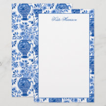 Chinoiserie Blue & White Ginger Jar Floral Vases