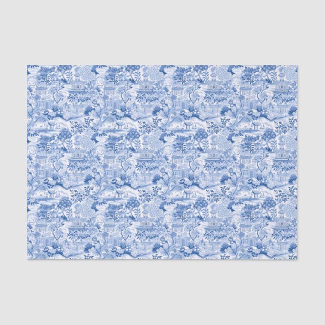 Chinoiserie Blue & White Pagodas Seidenpapier (Vorderseite)