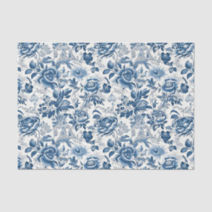 Chinoiserie Blue White Peonings Blumendekoupage Seidenpapier