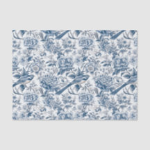 Chinoiserie Blue White Peony Floral Bird Dekoupage