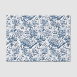 Chinoiserie Blue White Peony Floral Bird Dekoupage Seidenpapier