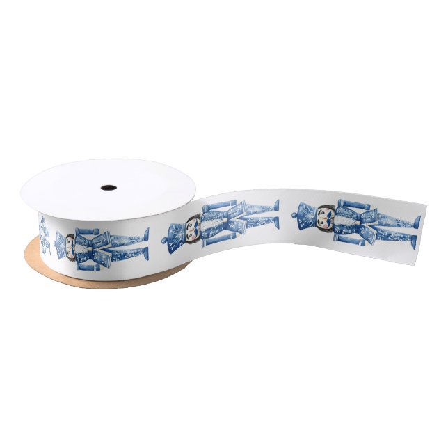 Chinoiserie Blue White The Nutcracker Soldiers Satinband (Spule)