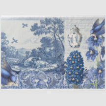 Chinoiserie Blue White Toile Blumenzellenschrift C