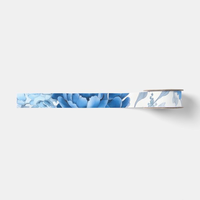 Chinoiserie Blue Wild Blume Grosgrain Ribbon Ripsband (Vorderseite)