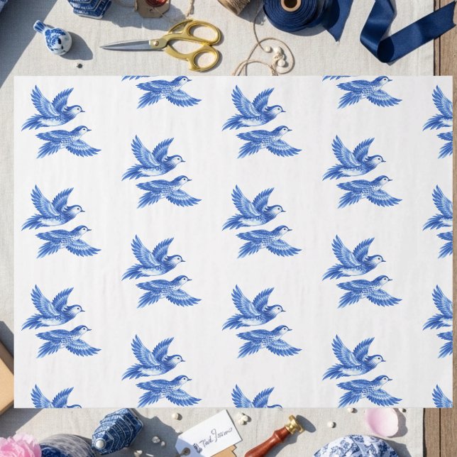 Chinoiserie Blue Willow Asain lovebirds Seidenpapier (Chinoiserie Blue Willow Asain lovebirds Tissue Paper)