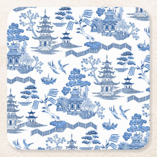 Chinoiserie Blue Willow pattern Rechteckiger Pappuntersetzer