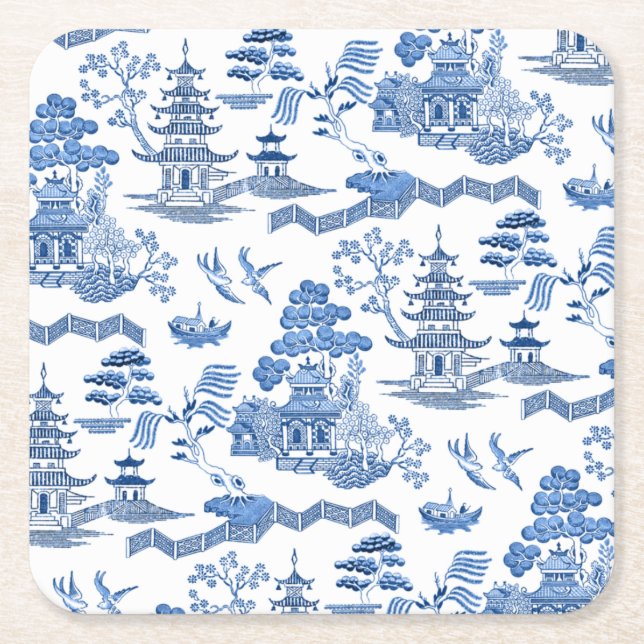 Chinoiserie Blue Willow pattern  Rechteckiger Pappuntersetzer (Vorderseite)