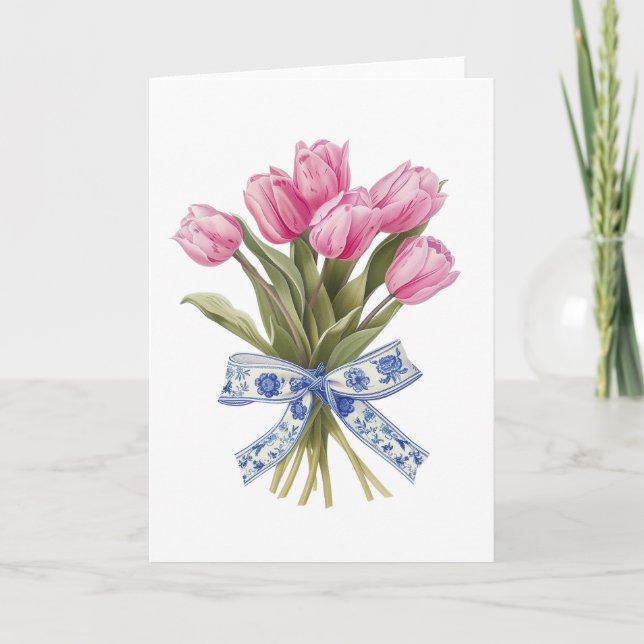 Chinoiserie Blume Blumenstrauß Leder Gruß Karte (Vorderseite)
