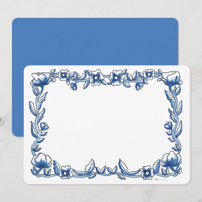 Chinoiserie Blume Border Dankeskarte (Vorne/Hinten)