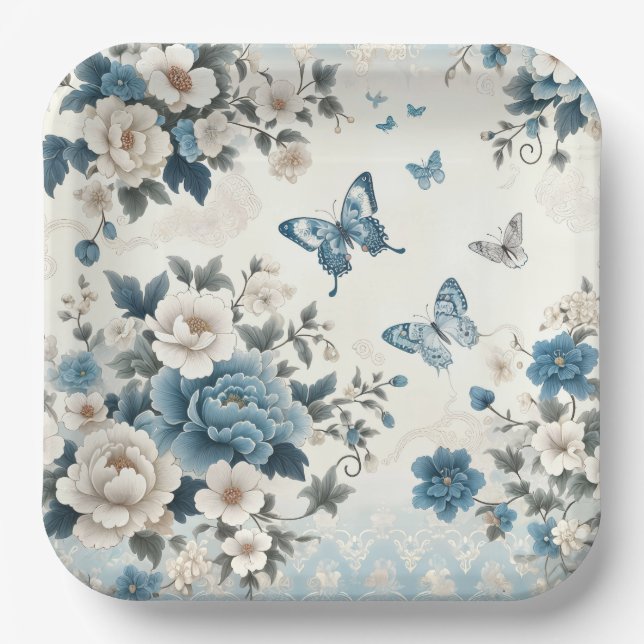 Chinoiserie Blume und Schmetterlinge Pappteller (Vorderseite)