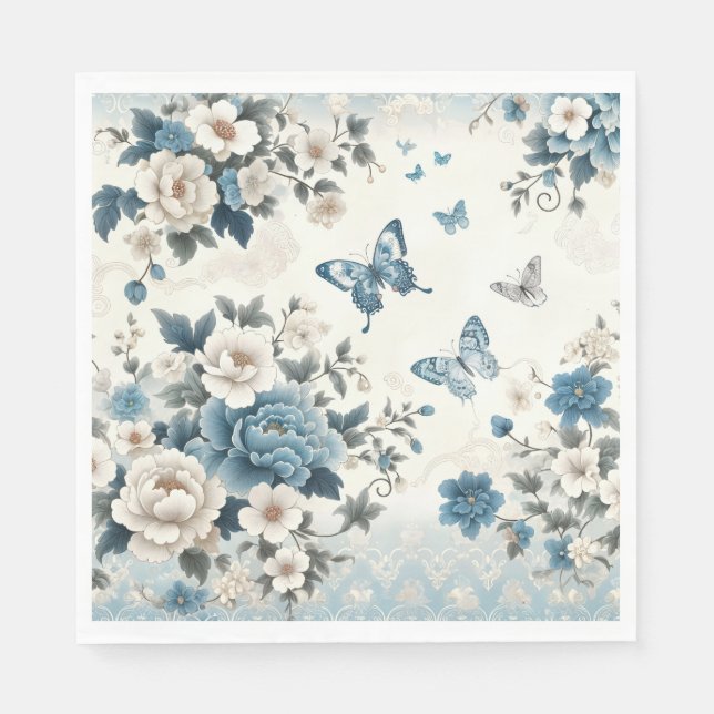 Chinoiserie Blume und Schmetterlinge Serviette (Vorderseite)