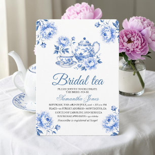Chinoiserie-Blumen-Blauer Teekanne-Brautabschied Einladung