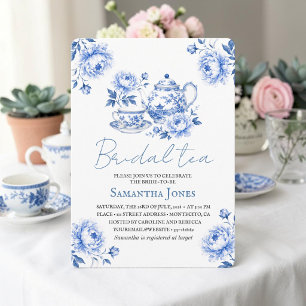 Chinoiserie-Blumen-Blauer Teekanne-Brautabschied Einladung
