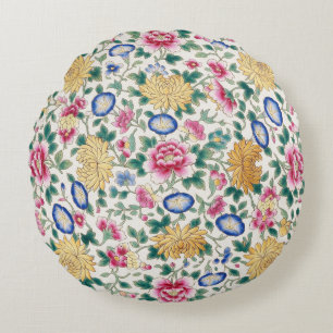 Chinoiserie-Blumen-Chintz Rundes Kissen