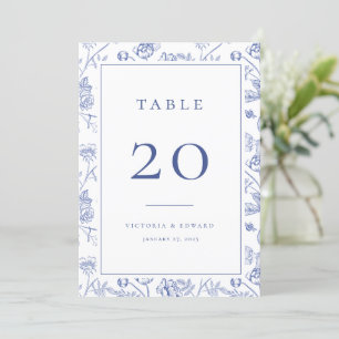 Chinoiserie-Blumen-Hochzeitstisch-Nummernkarte Menükarte