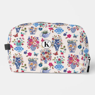Chinoiserie-Blumen-Monogramm-Kosmetik-Make-up  Waschbeutel