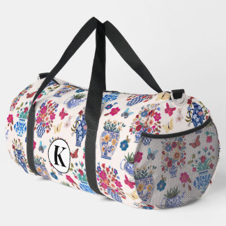 Chinoiserie-Blumen-Monogramm-Wochenendreise-Tasche Duffle Bag