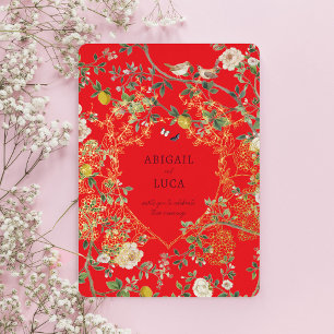 Chinoiserie-Blumen-Vögel-Hochzeit-Folie-Einladung Folieneinladung