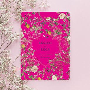 Chinoiserie-Blumen-Vögel-Hochzeit-Folie-Einladung Folieneinladung