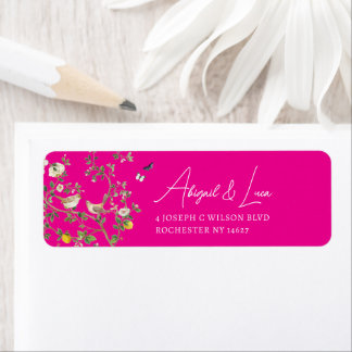 Chinoiserie-Blumen-Vogel-Hochzeitseinladungsadress