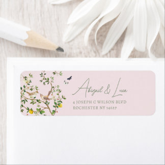 Chinoiserie-Blumen-Vogel-Hochzeitseinladungsadress